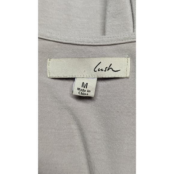 Lush Lace Trim Mini Dress Casual Short Sleeve Taupe Gray V Neck Sun Dress Medium - Picture 4 of 5